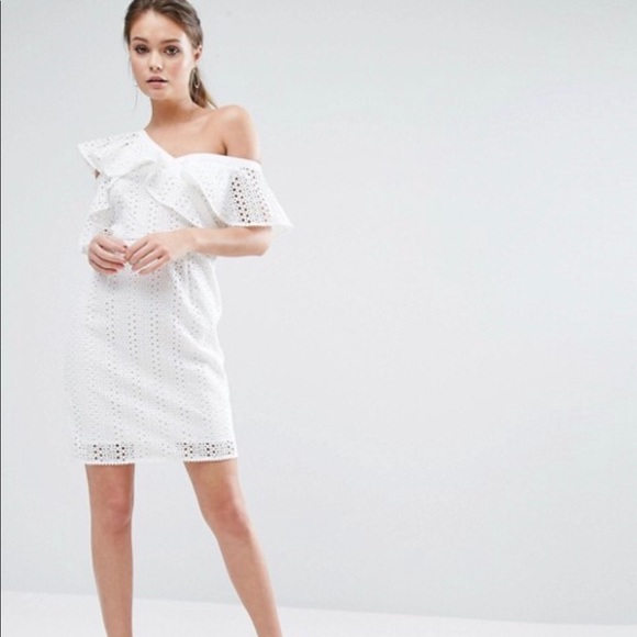 Asymmetric Ruffle Lace Pencil Dress - Picture 1 of 8